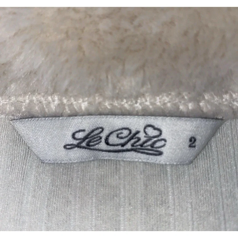 Le Chic Cardigan Kids Size 2 Cream Faux Fur Trim Cable Knit Pearl Button